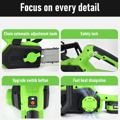 12 Inch Cordless Chainsaw with Brushless Motor and Auto Oiling System for Smooth Wood Cutting